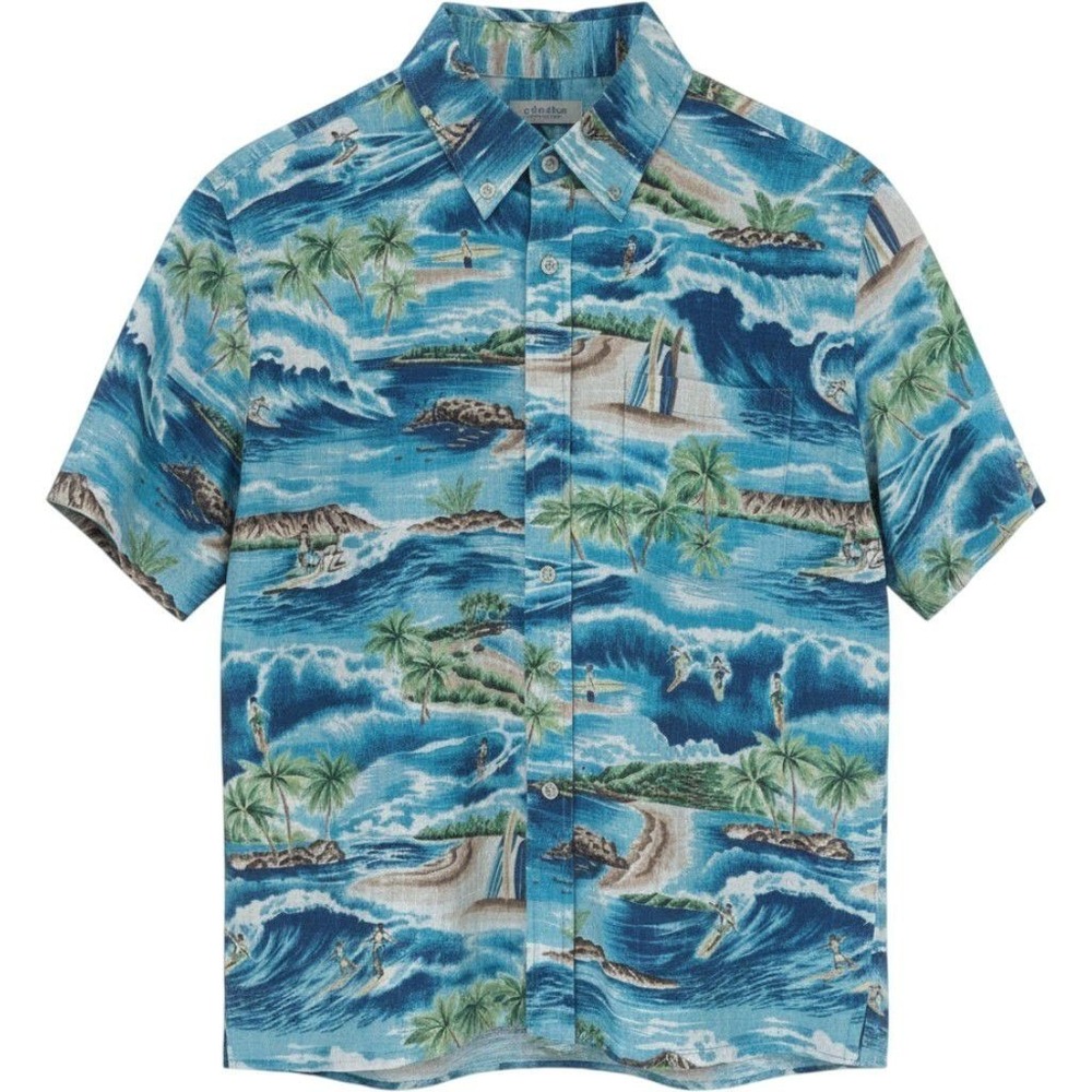Reyn Spooner Men's Hawaiian Aloha Shirt Surf Print Tropical Beach Blue XL Resort